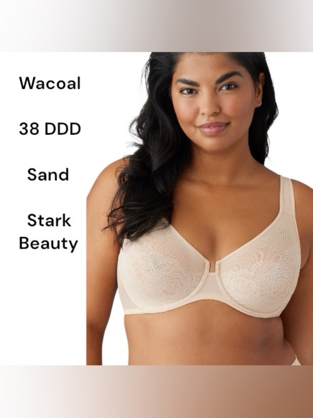 Wacoal Bra Stark Beauty Sand 38 DDD Lace Full-Coverage Underwire Seamless